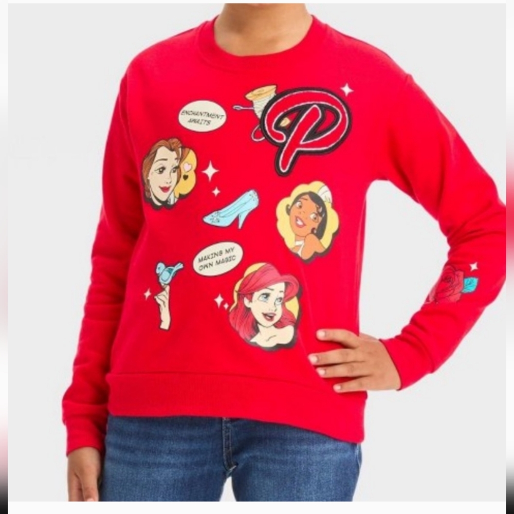 Disney 100th Anniversary Princess Retro Reimagined Patch Fleece Pullover Sweater
